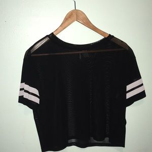 See through black football striped shirt